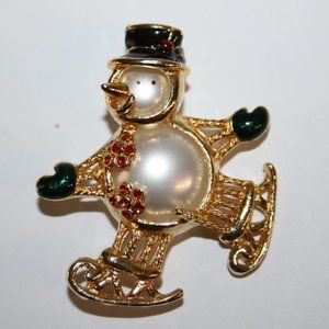 ⛄ Gold & Pearl Snowman Brooch · 2" · Frosty Chic ❄️